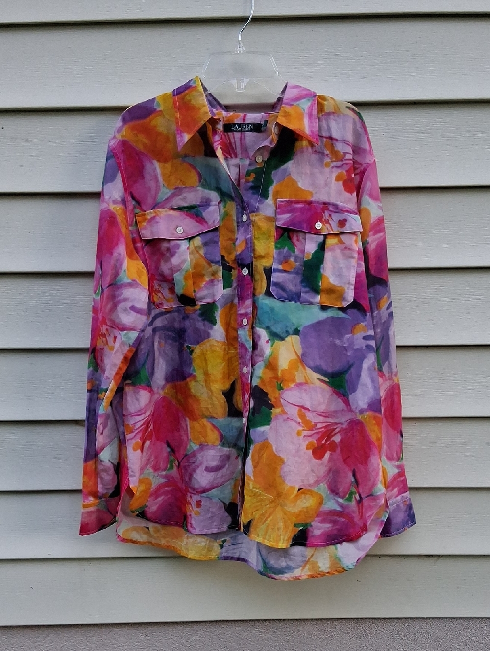 Ralph Lauren Multicolor Floral Button-Up Blouse - Pink, Purple, Yellow, Green